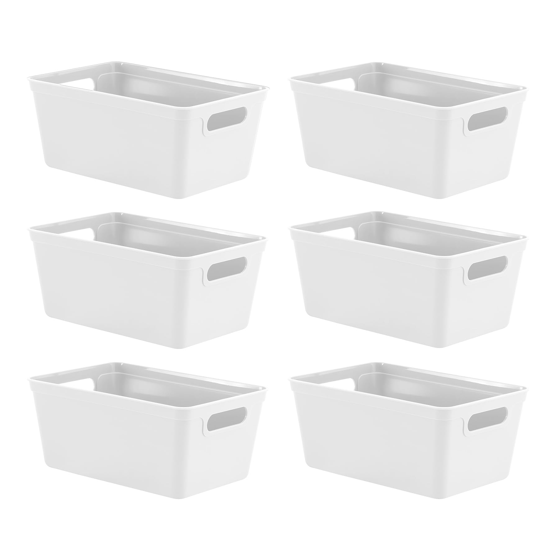 simpa 4L 4 Litre Plastic Storage Basket Studio Organiser Trays with Handles - White, Set of 6 Trays - 11cm (H) x 25cm (L) x 17cm (W)