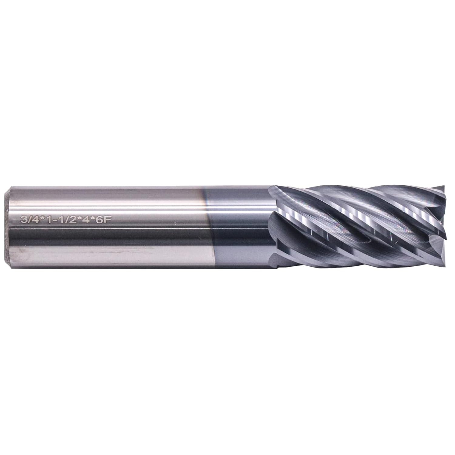 High Performance Solid Carbide End Mill - AlCrN Coated, Variable Helix, 6 Flute, Variable Geometry, 3/4" Cutting Diameter, 3/4" Shank Diameter, 1-1/2" Length of Cut, 4" Overall Length, Square End