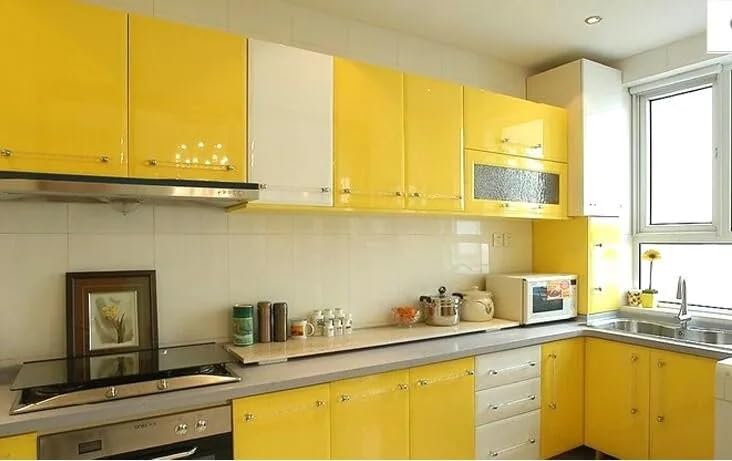 Image of HOME13 Yellow Glossy Self Adhesive Wallpaper Removable and Decorative Vinyl Wallpaper for Kitchen Countertop Cabinets Table /Pack of 2 /2 Ft by 12 Ft