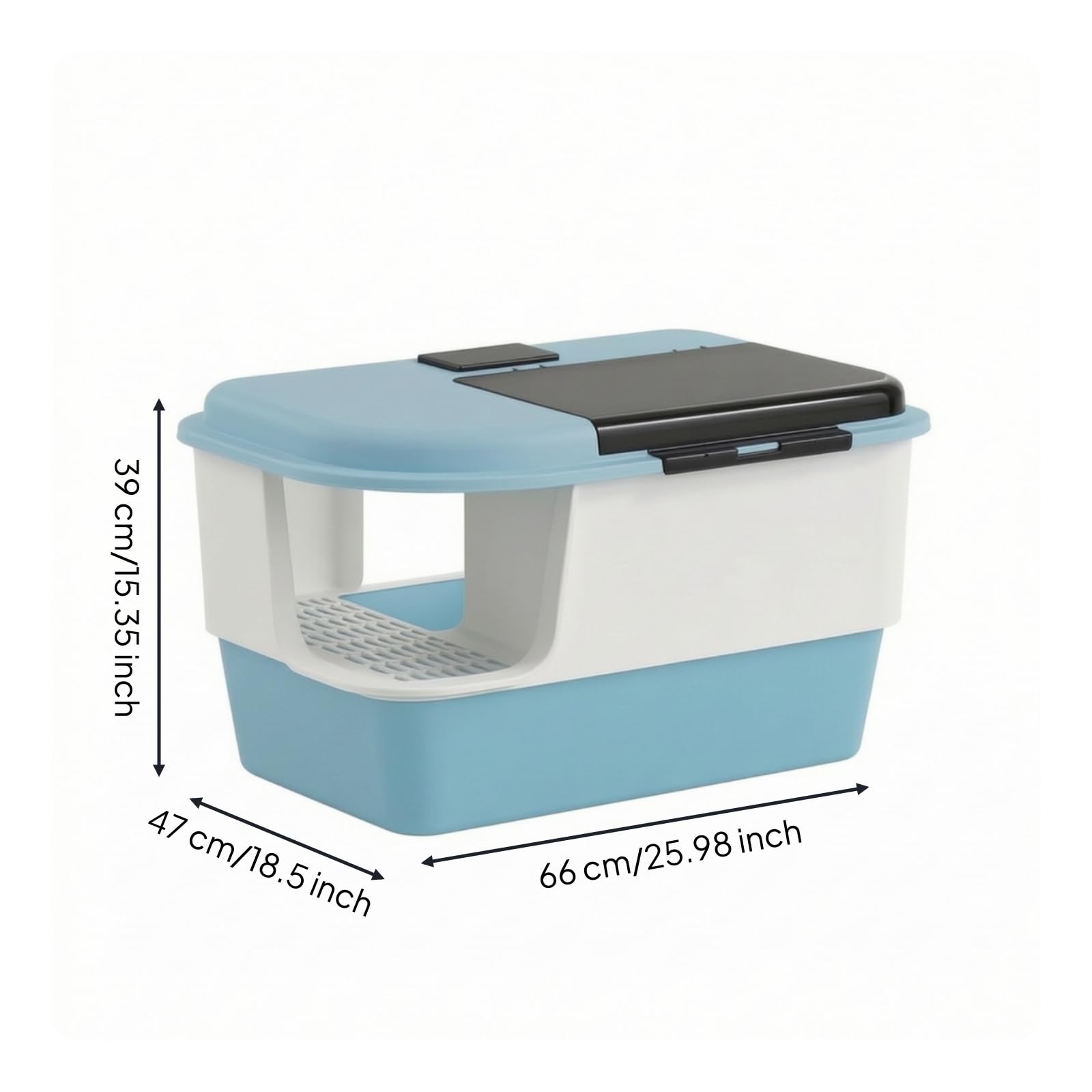 rockible Arenero con Pasillo Antidispersión Arenero Cerrado Amplio Caja con Tapa para Gatos, Azul Y Blanco