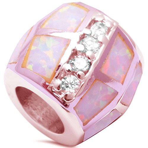 Oxford Diamond Co Sterling Silver Trendy! Rosegold Plated Pink Opal Cubic Zirconia Slide Charm Pendant Bead