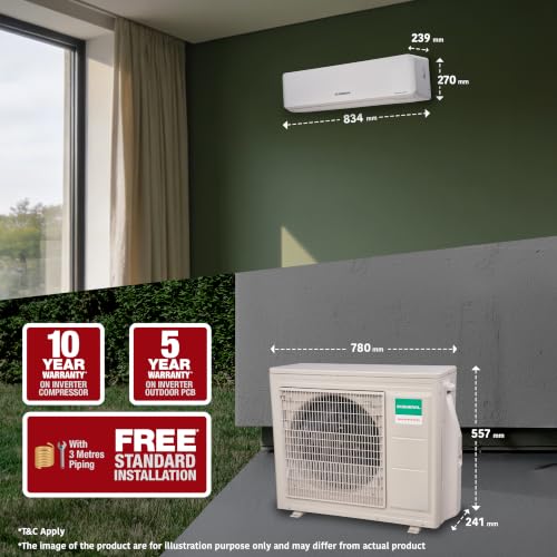 Image of GENERAL 1 Ton BEE 2026 3 Star Rated, Inverter Split AC (ASGG12CPWA-B, White, Copper, 3580W, Powerful Cooling, 10m Long Reach Airflow, 55C Max, Suitable for 120~150 Sft, Free Standard Installation)