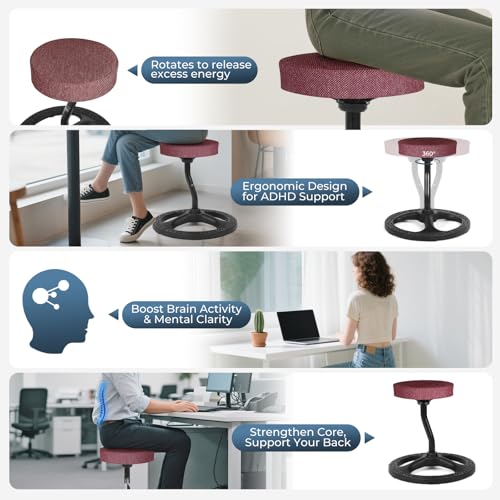 Image of ADHD Chair for Kids, Yoga Chairs for Adults, Wobble Stool Active Flexible Seating Desk Chair with Non-Slip Base and Washable Seat Cover for Stability, Balance, Yoga, Office, School, Classroom