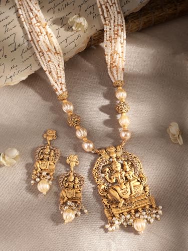 Image of Rubans Long Necklace Set Gold Plated Traditional Stylish Multicolour Jewellery Gift for Women & Girls