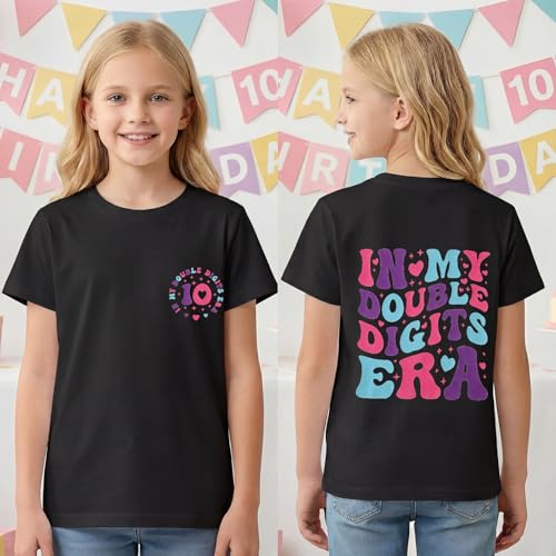 Image of IZYJOY in My Double Digits Era Shirts Girls 10th Birthday T-Shirts 10 Years Old Birthday Party Short Sleeve Summer Tee Tops