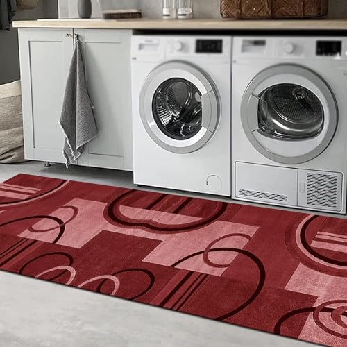Tapis de couloir 60x350cm lavable antidérapant rouge abstrait - 5