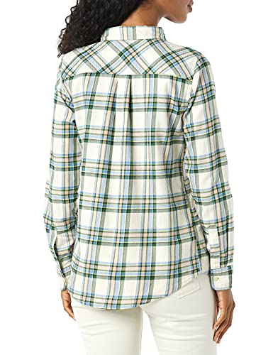Image of Amazon Essentials Women's Regular-Fit Long-Sleeve Lightweight Plaid Flannel Shirt with Brushed Finish, Shirttail Hem