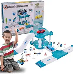 Pista de Carros de Corrida com Estacionamento, 40 Peças, Garagem de Brinquedo com Rampas e Acessórios WELLMIX