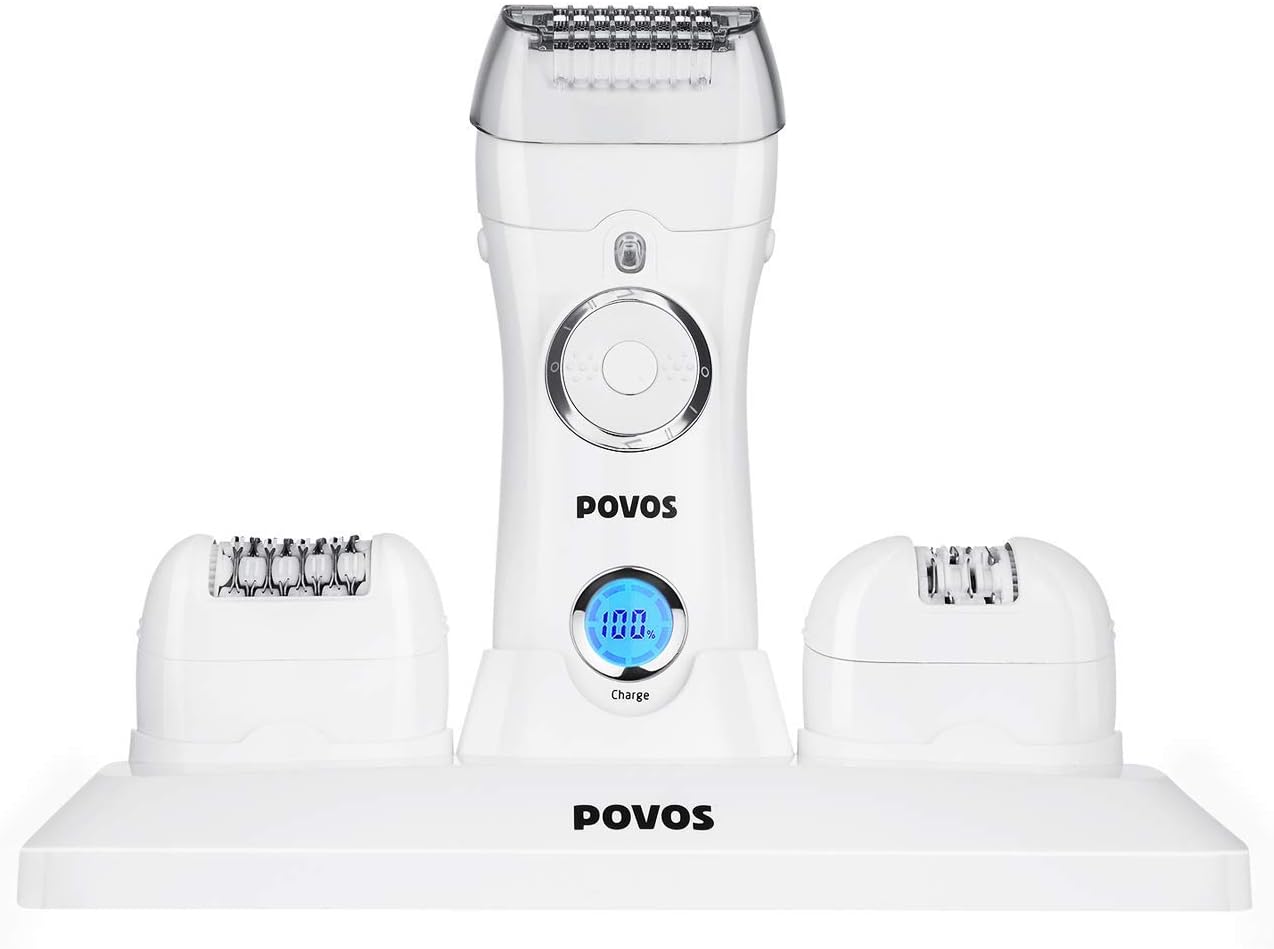 Lady Shaver POVOS 3-in-1 Women's Epilator, Electric Hair Removal, Cordless Charging Wet & Dry Hair Remover with Electric Shaver Razor