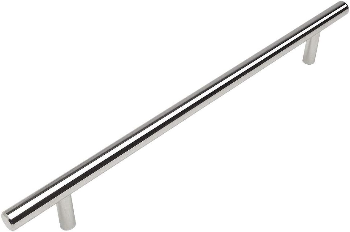 10 Pack - Cosmas 404-224CH Polished Chrome Solid Steel Construction 3/8 Inch Slim Line Euro Style Cabinet Hardware Bar Pull - 8-7/8" Inch (224mm) Hole Centers