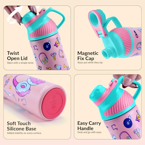 Image of Rabitat ZYLO Personalized 550ml Kids Water Bottle for School | 2-Year Brand Warranty | Magnetic Flip Cap, Leakproof | Triple Insulated Stainless Steel Thermosteel Flask | 24 Hrs Hot & Cold, MissButter