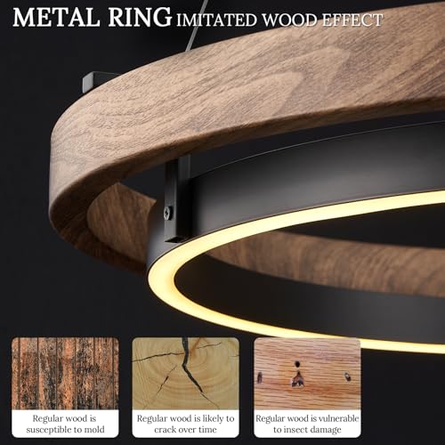 Image of LED Ring Chandelier Dimmable Black Walnut Wood Chandeliers