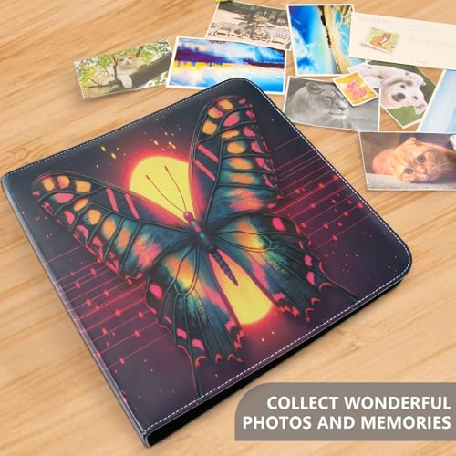 Álbum de fotos autobiadhesivo Scrapbook con mariposas neón brillantes, encuadernador de 3 anillos, 40 páginas, 8x10 para recuerdos miniatura 5