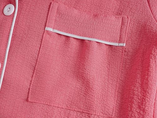 Image of Hupohoi Big Girls Button Down Pajama Set 3pcs Short Sleeve Long Pants with Shorts Crepe Wrinkled Fabric Sleepwear Nighty
