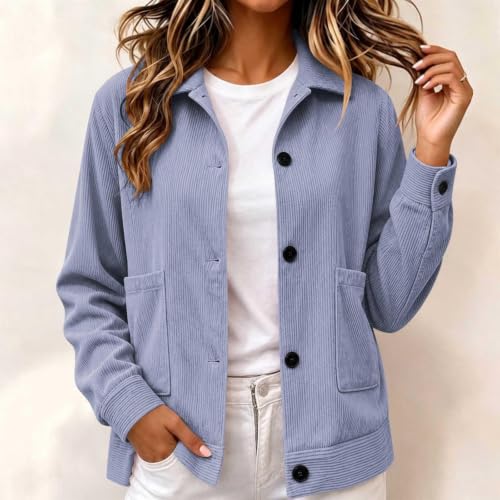 Womens Corduroy Jacket Button Down Shirt Long Sleeve Cropped Cardigans - image 2