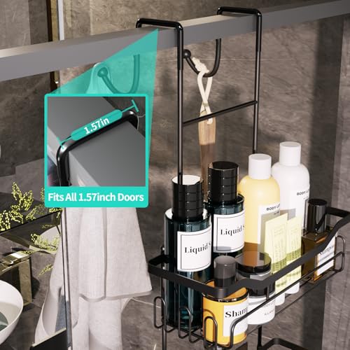 HapiRm Hanging Shower Caddy Over the Door with Soap Holder, No Drilling Adhesive Shower Organizer with 11 Hooks, Rustproof & Waterproof 304 Stainless Steel Bathroom Shelves - Black - Image 5