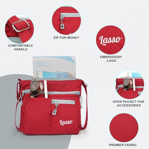 Image of Lasso Sling Bag For Women with Adjustable Strap Stylish Ladies Crossbody Polyester Sling Bag for Office, Causal, Travel & College | 5L Capacity & 5 Multiple Pockets (4 Zip & 1 Open Pocket)