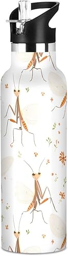 Miniatura 7 de Botella de agua reutilizable con aislamiento de doble pared con diseño de flores para el Día de los Padres, aislada, con tapa de popote, sin BPA, a