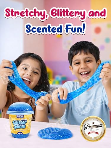 Image of HOTKEI Blue Glitter Slime for Kids 3+ Years Super Stretchy Soft and Smooth Shiny Non-Toxic Sparkle Fun Slime Toy Birthday and Return Gift for Boys and Girls
