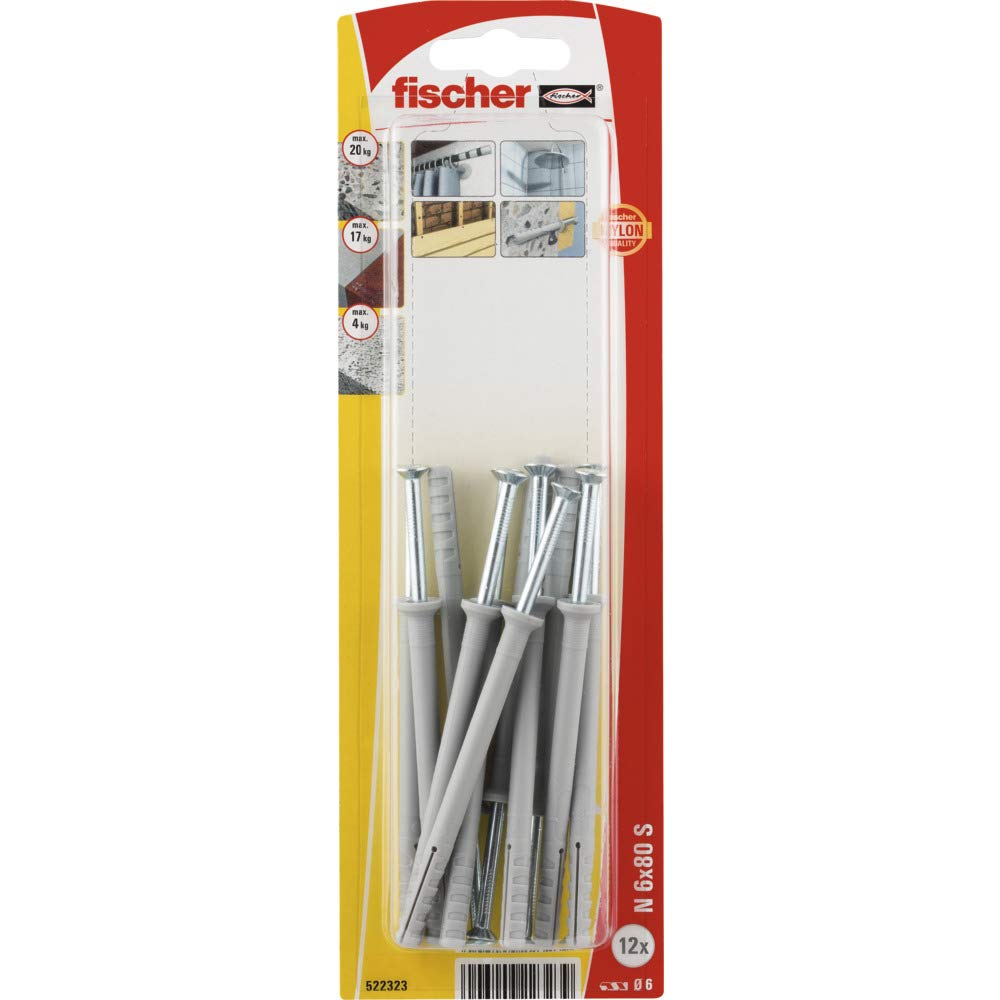 fischerPack of 12 Striking Dowels N-F 6 x 80 with Countersunk Head Gvz SB-card