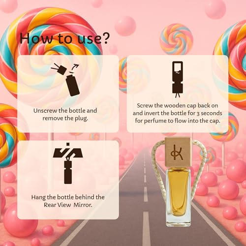 Image of Kooji Can Car Perfume + 5ml Car Hanging Perfume Pendant (Free) - Bubble Gum Scent - Long-Lasting, Alcohol-Free, Oud & Saffron Oriental Fragrance - For Car, Home, or Office Use - Lasts Up to 60 Days