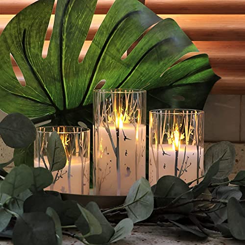 Image of Rhytsing Birch Design Glass Battery Operated LED Candles with Timer, Flameless Pillar Candles Spring & Summer Decor- Include 6 Batteries