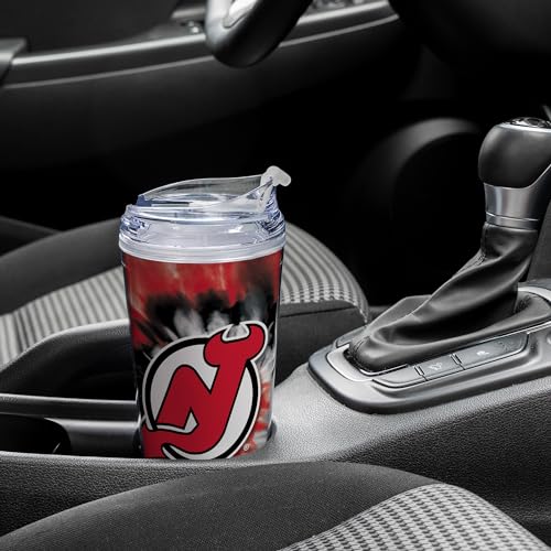 Image of Rico Industries NHL Hockey Team Color Tie Dye 24oz Metallic Acrylic Tumbler with Hinged Lid, Officially Licensed Double Wall Tumbler with Straw