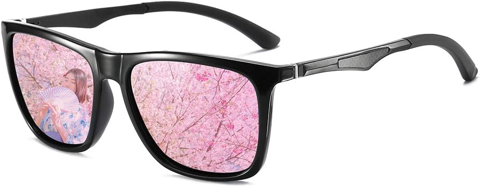 Polarized Sunglasses for Men Retro Mens Sunglasses Driving Rectangle Sun Glasses (Black/Pink)