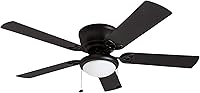 Prominence Home Benton 52-Inch Flush Mount Ceiling Fan with Dimmable LED Light, Reversible Matte Black/Gray Cedar Blades