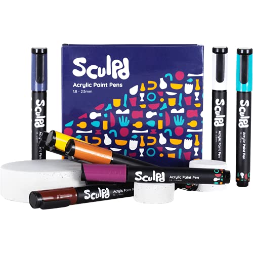 Sculpd Acrylic Paint Pens Set, Mediterranean, Premium Fine Tips for Painting Pottery, Wood, Cardboard, Paper, Glass & Most Other Surfaces, 8 Vibrant Colors for Arts & Crafts
