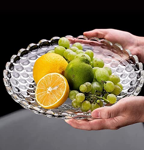 Image of Glass Fruit Plate 7 Inch, Set of 1, Decorative Scalloped Serving Dish for Kitchen Counter, Dining Table, & Centerpiece Decor Modern Textured Design for Snacks, Candy, Salad, & Home Use