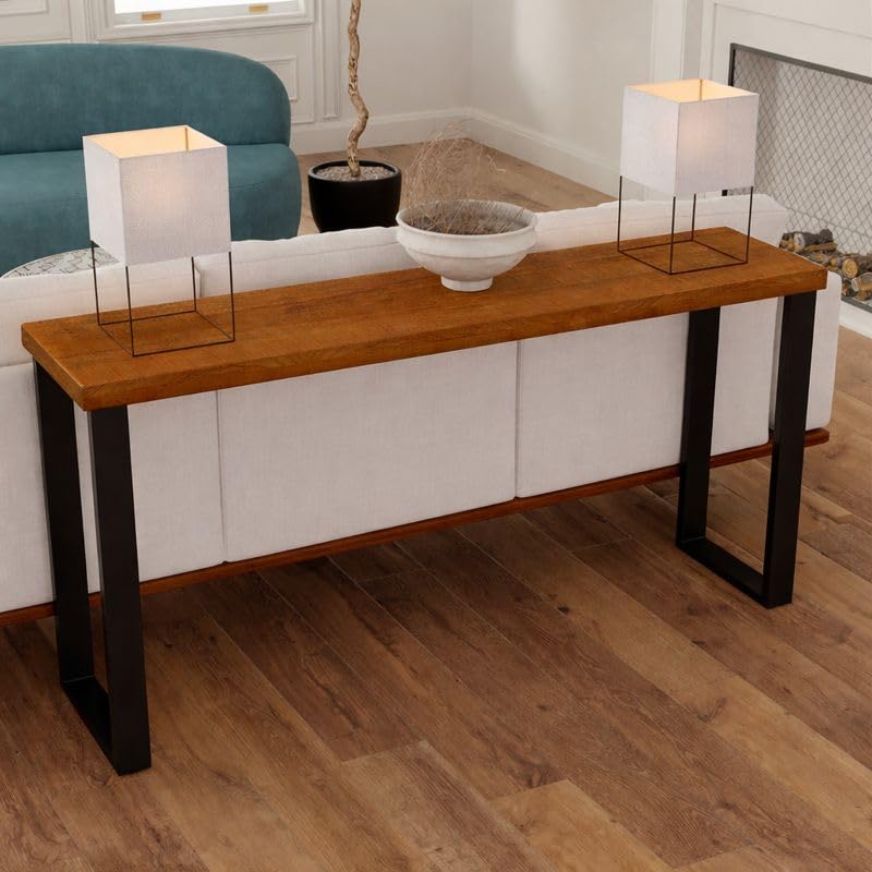 Image of 150cm Long Solid Wood Console Table for Bedroom, Home Entrance and Living Room. Mid-Century Modern Style Console Table. Home Entrance Decorative Table (Brown, 150 * 30 * 77 Cm)