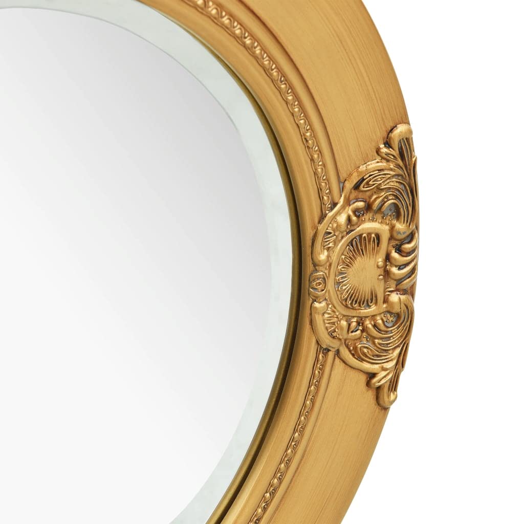 Zdobione lustro ścienne, złote, 50 cm, antyczne lustro ścienne z drewnianą ramą w stylu barokowym, dekoracyjne lustro ze ściętą krawędzią i zamontowanym hakiem do natychmiastowego montażu na
