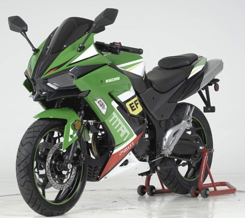HHH Upgraded Titan 250 EFI Street Motorcycle 6 Speed 250cc Motorcycle Adult Sports Bike and Custom Alloy 17 inch Wheels - Color Green