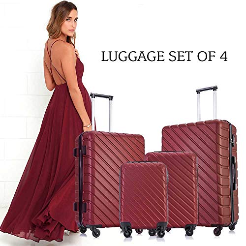 Apelila 4 Piece Hardside Luggage Sets,Lightweight ABS SuitcaseSet of 4, Check in & Carry On Luggage Set with Spinner Wheels Free Luggage Covers & Folding Hangers Included (Wine)