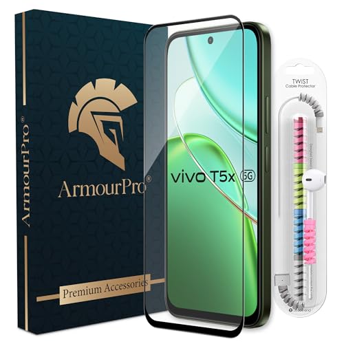 Image of ArmourPro Military-Grade Tempered Glass for Vivo T5X / iQOO Z11X - 9H Anti Scratch, Edge-to-Edge Coverage, HD Clarity, Smooth Touch, Case Friendly, Easy Installation Kit with Cable Protector