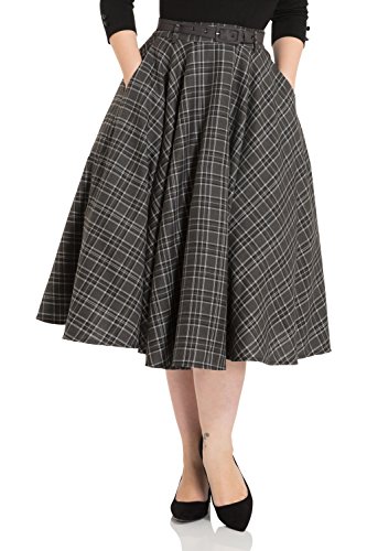 Voodoo Vixen Gonna Bridget Tartan Flare (Grigio)