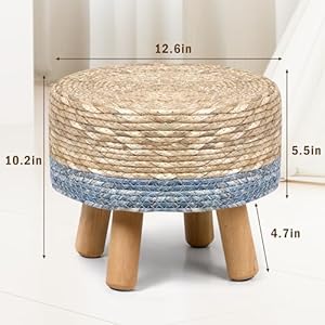 Hb luxuries ottoman foot rest natural seagrass footrest poufs hand weave round foot stool for couch desk soft step stool padded foot rest with pine legs ottoman for living room bedroom  urban country home decor