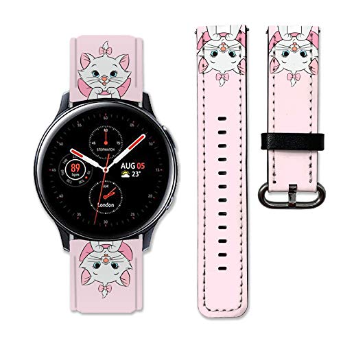 Leather cat Cartoon pattern leather band compatible with Samsung Galaxy Watch4 watch 4 classic 3 Active 2 40mm 41mm 42mm 45mm 46mm Gear S3 S2 and other smart watches 20and 22mm wristband straps bands dis123 (22mm)