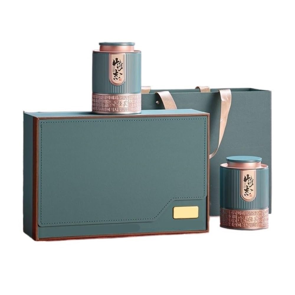 Tarro De Azúcar Contenedor de Almacenamiento de té a Granel, Tarro de Cocina, Lata sellada, Juego de té Chino Retro, Caja de Regalo con Tarro Doble Bote De Té(B)