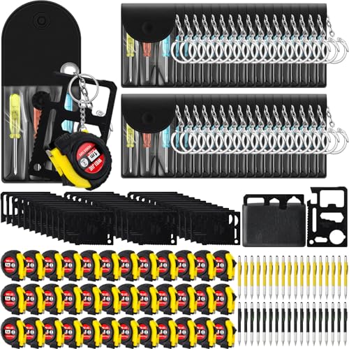 Image of 144 Pcs Mini Screwdriver Tape Keychain Set Multitool Pen Card Father's Gifts Bulk Mini Tool Set for Adult Men Dad (Yellow,Black)