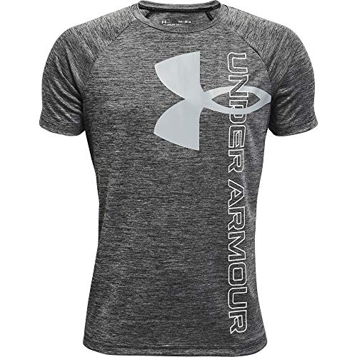 Under Armour Boys Tech Split Logo Hybrid Short-Sleeve T-Shirt , Black (001) White, Youth Small