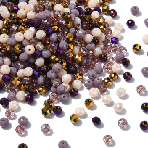 Stiesy 1000pcs/box Glass Faceted Beads Coffee Brown Color 4mm Rondelle Crystal Glass Beads Spacer Loose Beads Bulk Crafting Beads Supplies for DIY Earring Bracelet Necklace Jewellry Making