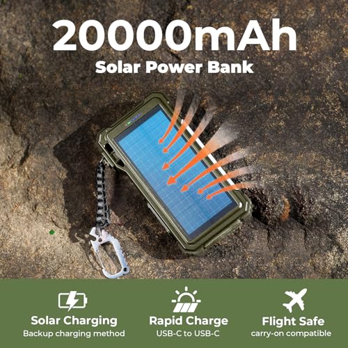 Image of BLAVOR Solar Power Bank 20000mAh Built-in Cables, Wireless Charger for Phones & Apple Watch, 20W Fast Charging Battery Pack with USB C, Flashlight, Solar Charger for iPhone, iPad, iWatch, Samsung