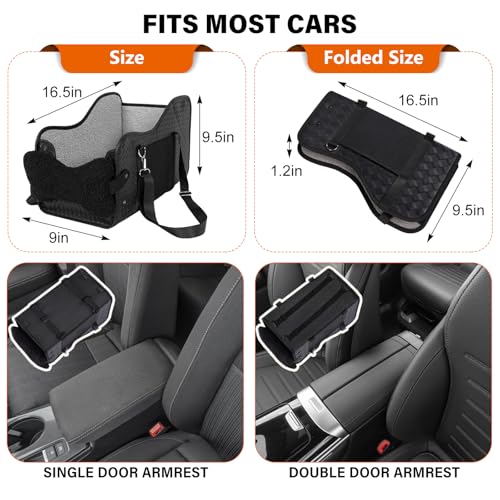 Hunde Autositz für kleine Hunde, Hundesitz Auto für Kleine bis Mittlere Hunde, Rutschfester Hundeautositz mit Sicherheitsgurt,Waschbar, Weiches Hundekissen mit Seitentaschen Schwarz