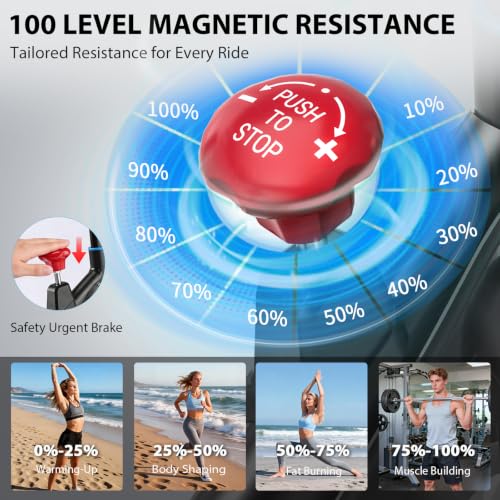 Image of Exercise Bike, Wenoker Magnetic Stationary Bike for Home App Sync Indoor Bike with Adjustable Seat and Handlebar, Transport Wheels and Fitness Courses for Weight Loss