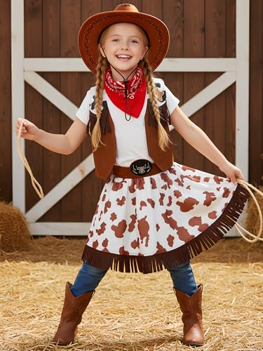 Disfraz de vaquera marrón para niñas con sombrero y bandana miniatura 2