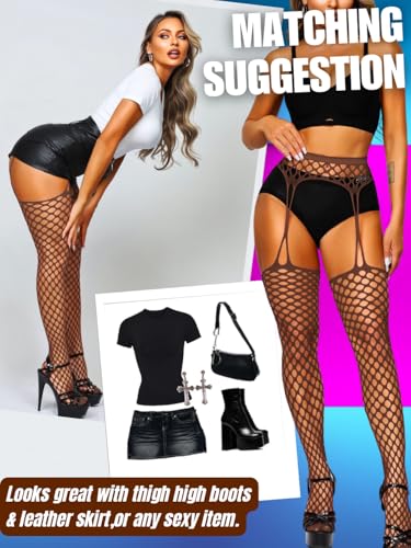 Image of EHSUYAB Women Sexy Fishnet Tights, Cutout Suspender Pantyhose Stockings Lingerie, Music Festival Rock Rave Outfits Party Club