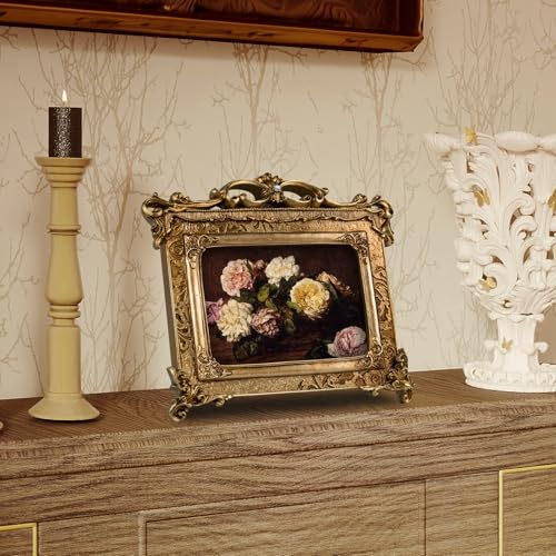 Image of 5x7 Victorian Gold Picture Frame, Baroque Vintage Ornate Design, Glass Front, Tabletop & Wall Display, Horizontal Orientation