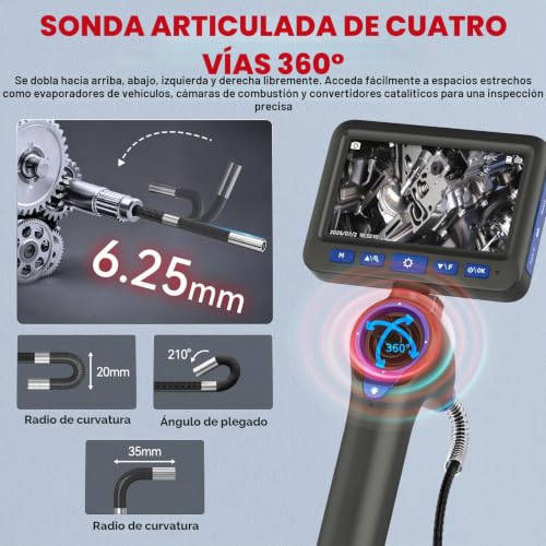Cámara endoscópica para tuberías impermeable IP67 con borescopio articulado 360 3